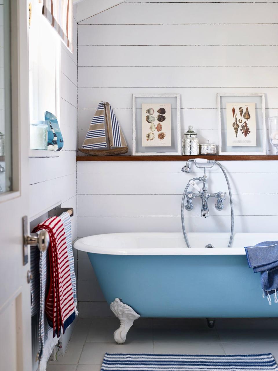 blue bathroom with coastal details