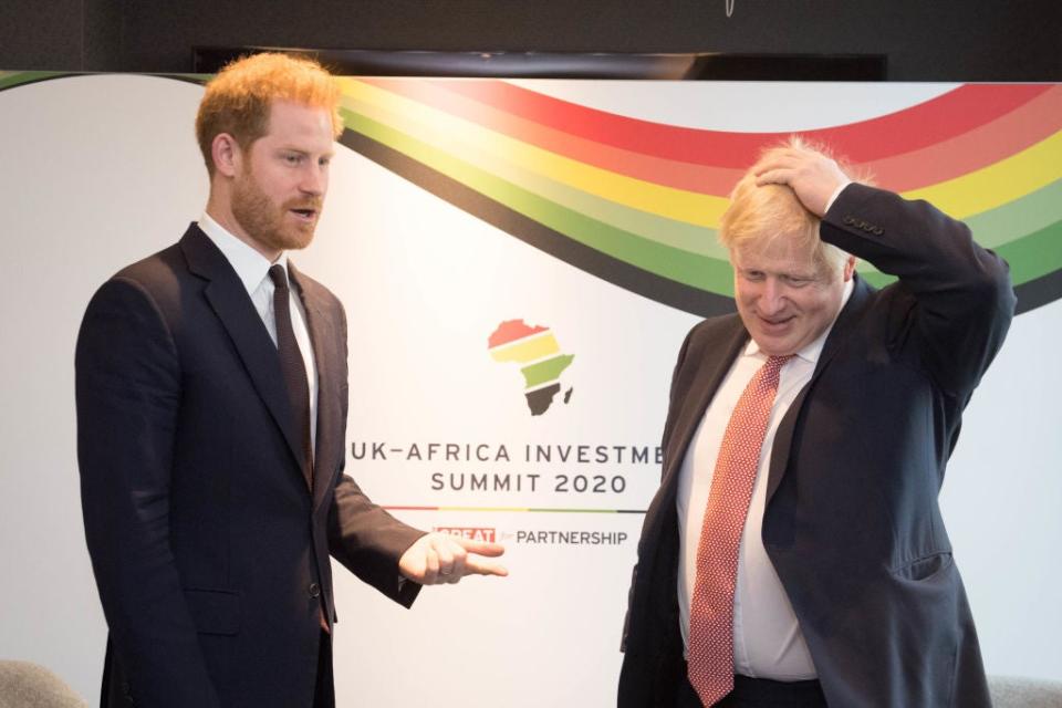 Prince Harry meets with Boris Johnson on the day the former PM claims he was asked to convince the duke not to leave the UK (Getty Images)