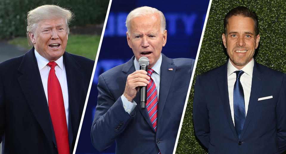 President Trump, former Vice President Joe Biden and Hunter Biden. (Photos: Chip Somodevilla/Getty Images,  Scott Olson/Getty Images, Paul Morigi/Getty Images for World Food Program USA)