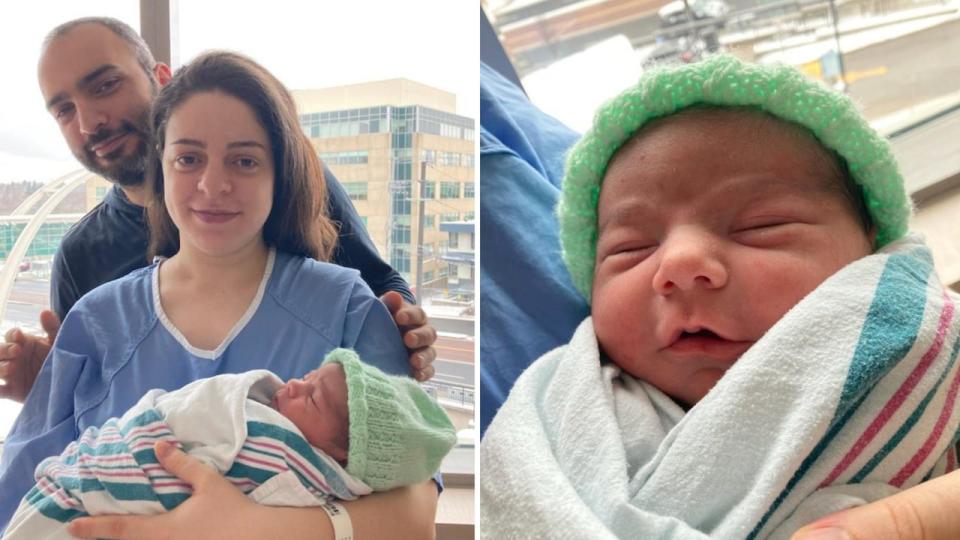 Parents Bisher (left) and Reem (middle) welcomed baby Lucas at Southlake Regional Health Centre at 12:14 a.m. on New Year's Day. 