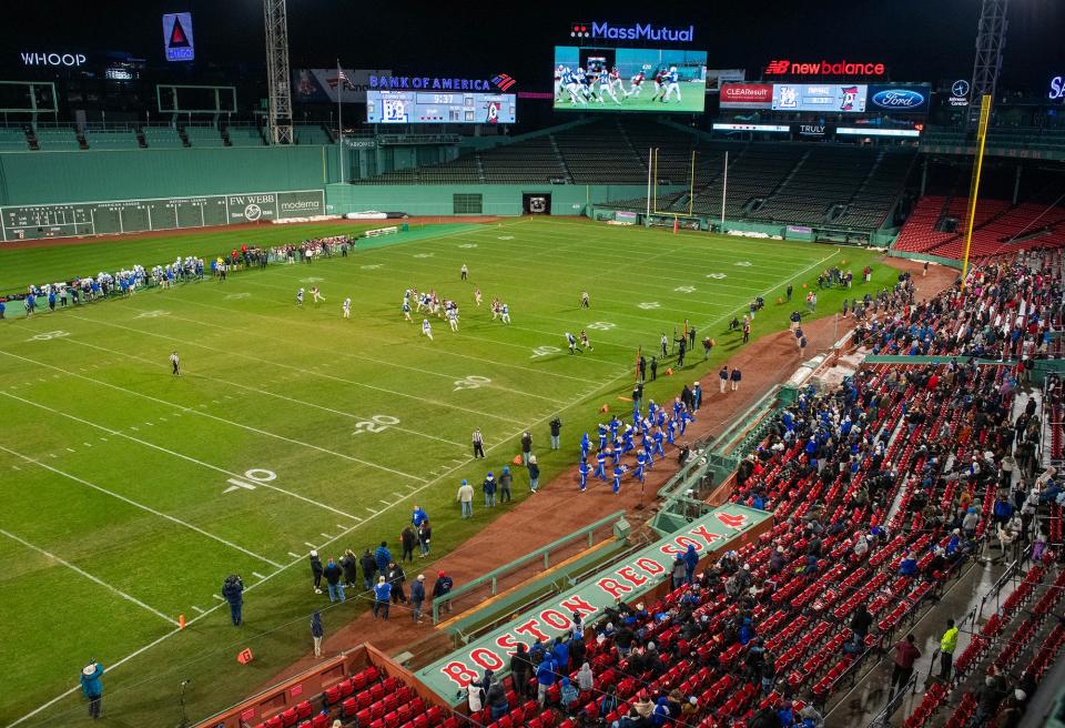 Fenway Park was the scene of Wednesday night's Fitchburg-Leominster football game.