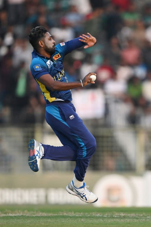Sri Lanka's Nuwan Thushara delivers a ball during the third and last Twenty20 international cricket match between Bangladesh and Sri Lanka (MUNIR UZ ZAMAN)
