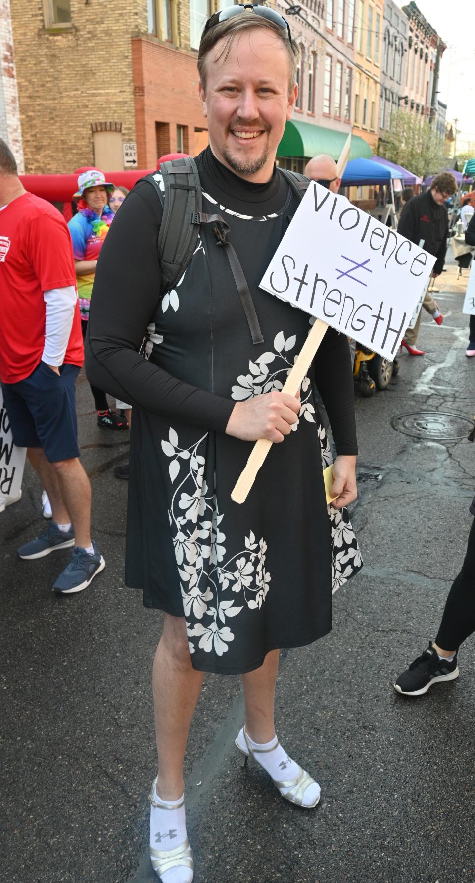 PNC bank vice president Matt Houtz as BCCADSV chairman went all out, a dress with heels for the walk.