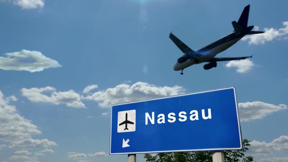 PHOTO: Plane landing in Nassau Bahamas airport with signboard. (STOCK PHOTO/Getty Images)