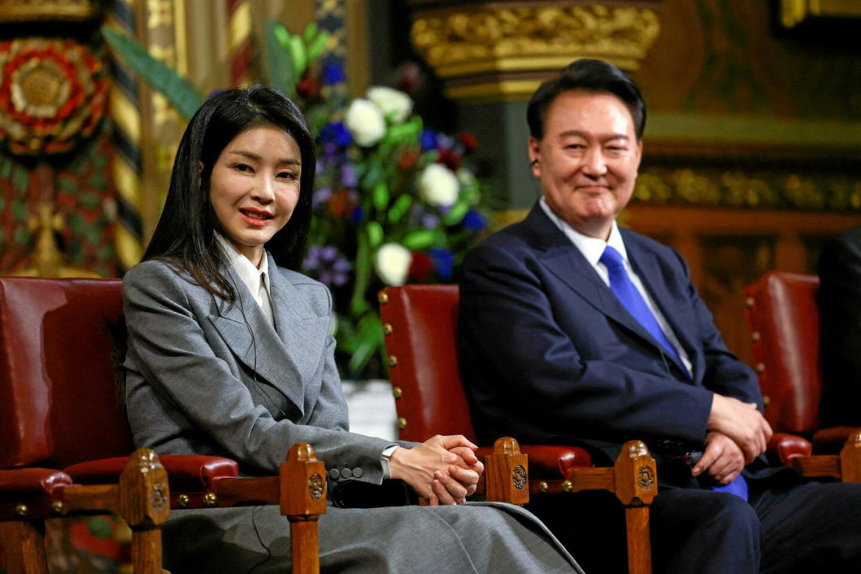 Le président sud-coréen Yoon Suk-yeol et sa femme Kim Keon-hee.   - Credit:Hannah McKay/WPA Pool/Shuttersto/SIPA / SIPA / Hannah McKay/WPA Pool/Shuttersto