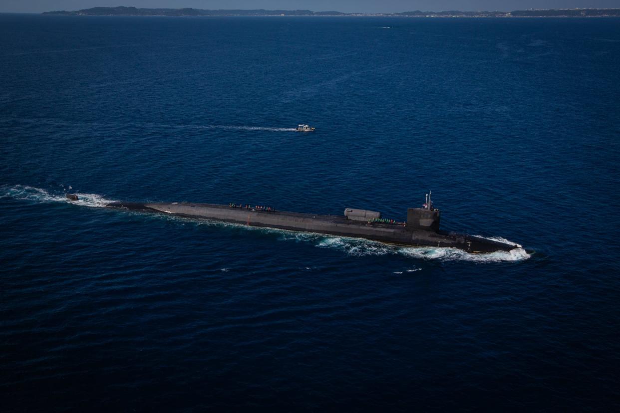 The USS Ohio participates in an exercise with the Marines off the coast of Okinawa, Japan, in February 2021.