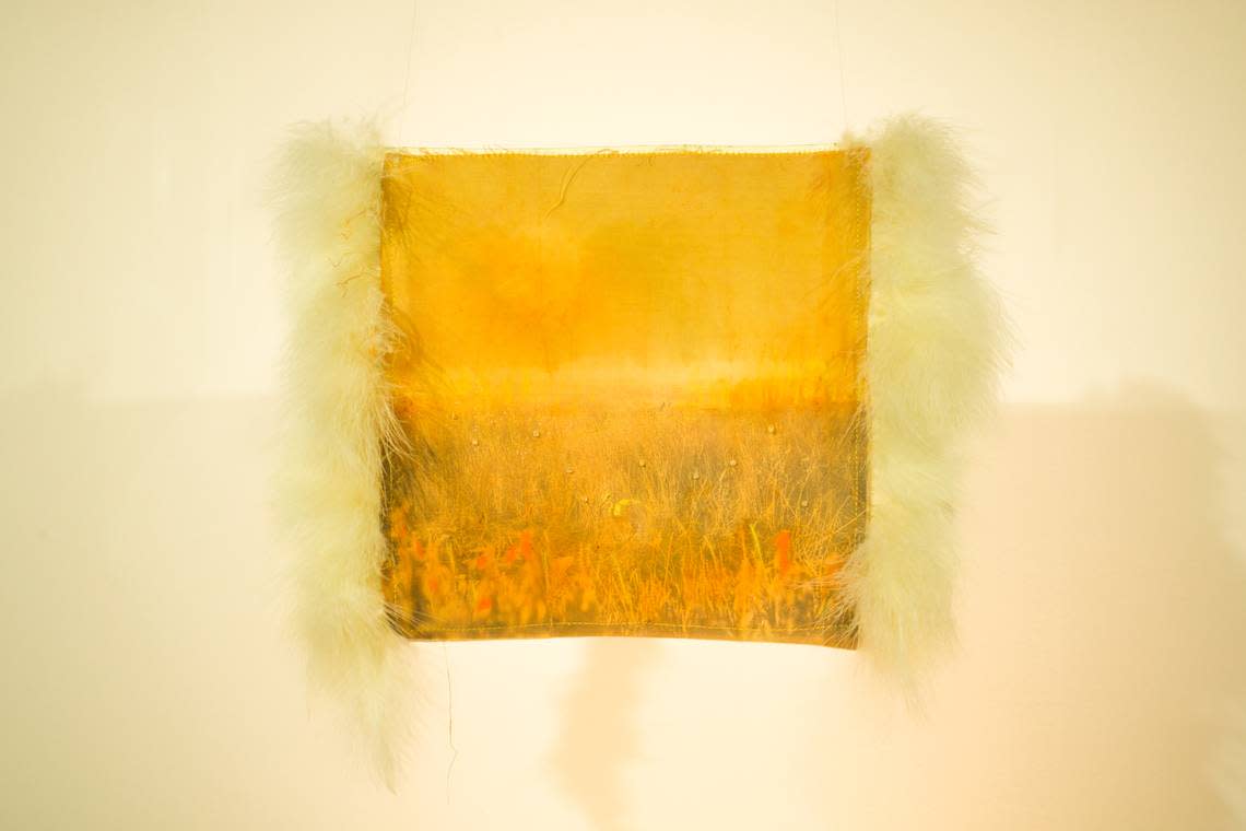 “Fight of flight” by Diana Eusebio, a Miami-based artist who specializes in natural dyes.
