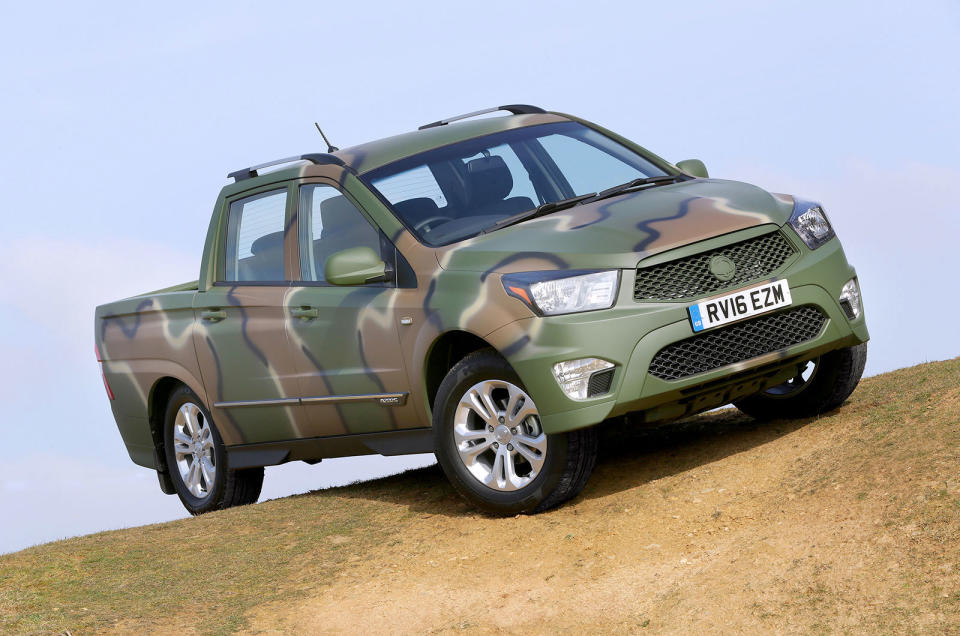 <p>We'd like to say that you'd have to be a hell of an exhibitionist to drive one of these from Korean firm Ssangyong, but if that paint job is doing its job nobody would notice you. Initially created as a one-off, Ssangyong dealers started clamouring for copies of the DMZ to sell; all that separated this military-inspired pick-up from the regular Korando was the paint job. <strong>VERDICT: Bad</strong></p>