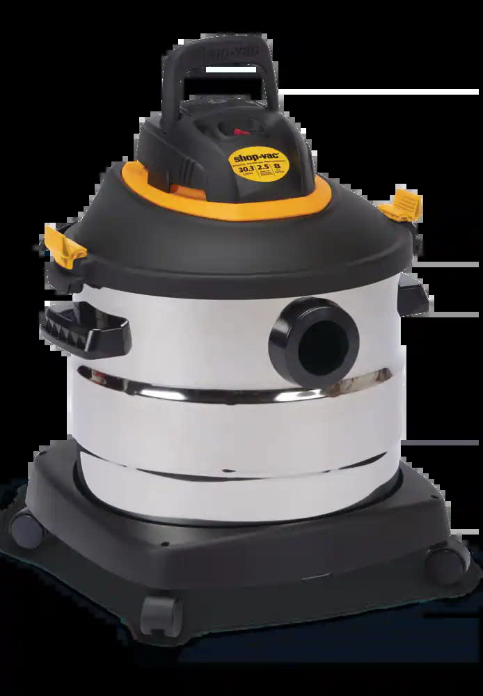 Shop-Vac Peak HP Stainless Steel Wet/Dry Shop Vacuum. Image via Canadian Tire.