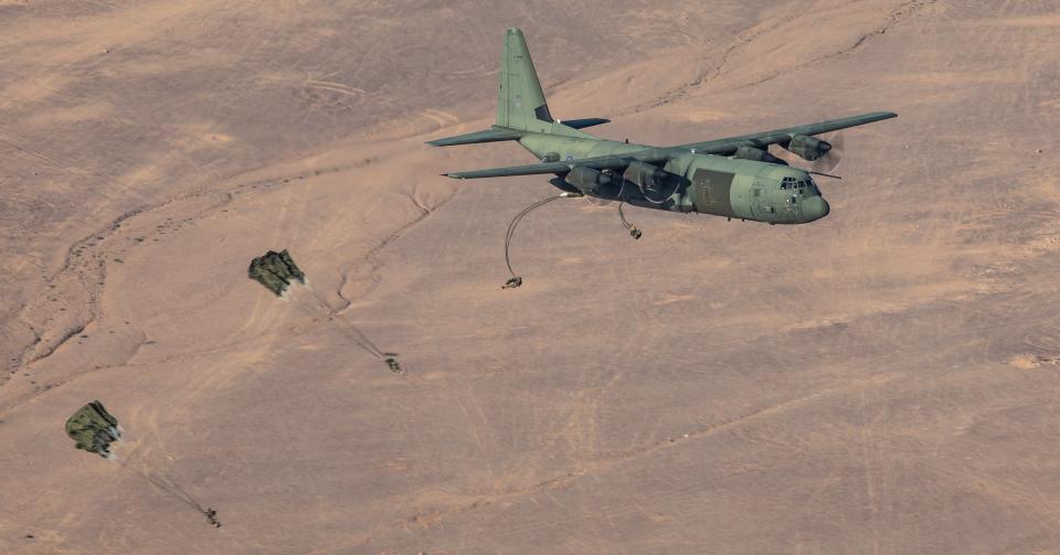 A sortie during the exercises included dispatching between 70 and 80 paratroopers from two separate Hercules aircraft (� UK MoD Crown Copyright 2021)