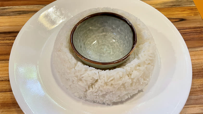 Partially unmolded rice volcano