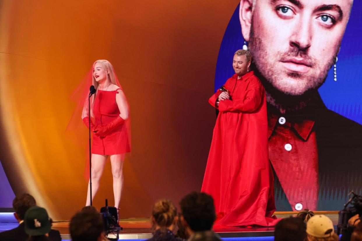 Kim Petras and Sam Smith at the 65th Grammy Awards.