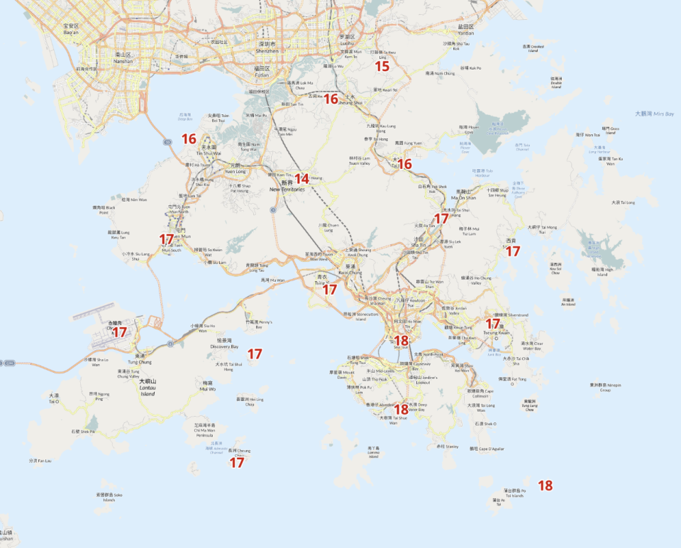 香港及珠江三角洲區域自動分區天氣預報當中，現時預期 11 月 14 日凌晨 5 時，八鄉只有 14 度、打鼓嶺 15 度，上水 16 度。