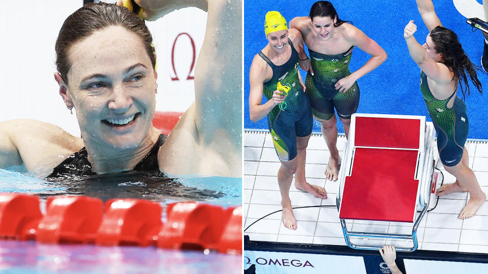 Cate Campbell, pictured here after securing Australia's ninth gold medal in the pool in Tokyo.