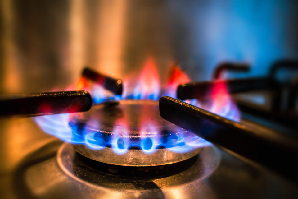 Close-up of flames on gas hob