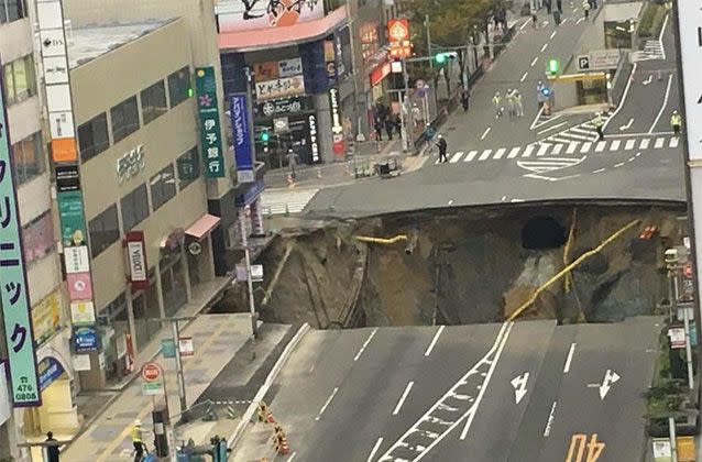 Authorities have evacuated surrounding buildings in the event of further damage. Picture: Twitter/Kinkakuji09