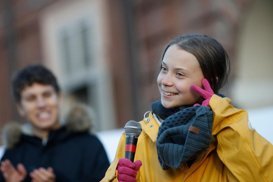 Swedish environmental activist Greta Thunberg attends a climate march, in Turin, Italy, on Dec. 13, 2019. Thunberg was named Time's 2019  of the Year, as the figurehead of a global youth movement pressing governments for faster action on climate change.