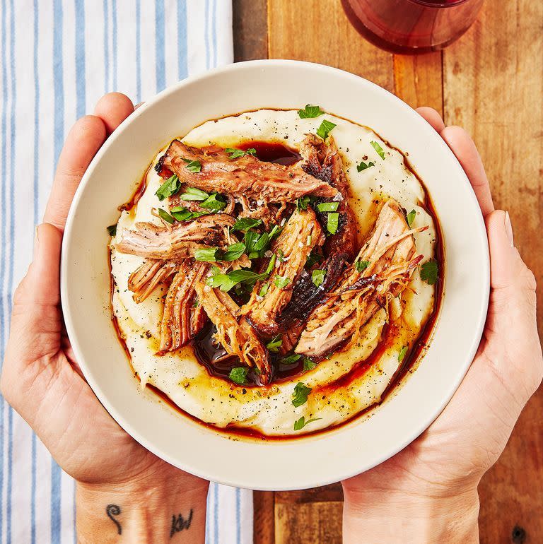 <p>Throw all the ingredients in and cook it low and slow, and you'll have the ultimate fuss-free meal ready and waiting. </p><p>Get the <a href="https://www.delish.com/uk/cooking/recipes/a30559689/slow-cooker-pork-shoulder-recipe/" rel="nofollow noopener" target="_blank" data-ylk="slk:Slow Cooker Pork Shoulder;elm:context_link;itc:0" class="link ">Slow Cooker Pork Shoulder</a> recipe.</p>