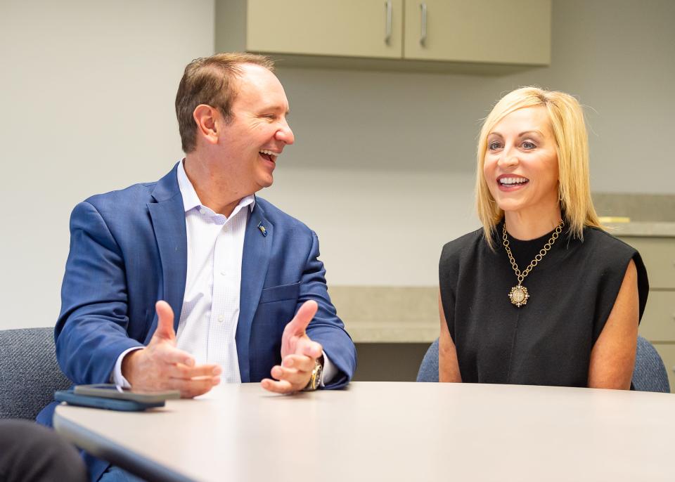 Louisiana Governor-Elect Jeff Landry and Sharon Landry sit for an interview in Lafayette, LA. Tuesday, Nov. 14, 2023.