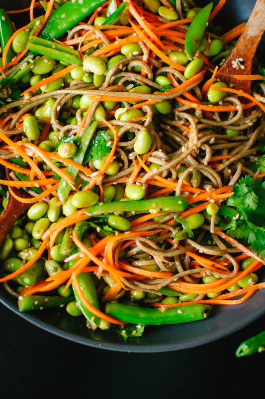 <p>A healthy, vibrant soba noodle recipe full of fresh springtime produce. Feel free to trade in other seasonal vegetables for the sugar snap peas, like chopped bell pepper.</p><p><strong>Get the recipe: <a href="https://cookieandkate.com/sugar-snap-pea-and-carrot-soba-noodles/" rel="nofollow noopener" target="_blank" data-ylk="slk:Sugar Snap Pea and Carrot Soba Noodles;elm:context_link;itc:0;sec:content-canvas" class="link "><em>Sugar Snap Pea and Carrot Soba Noodles</em></a></strong></p>