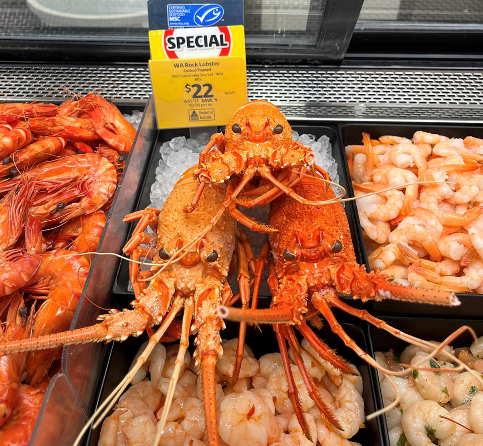 Aussies are expected to snap up more than 500,000kg of seafood, including the popular $22 rock lobsters at Coles and Woolworths.