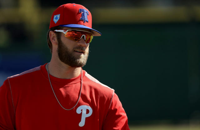 Bryce Harper of Philadelphia Phillies walks in the dugout before News  Photo - Getty Images