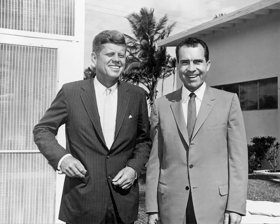 <p>President-elect John F. Kennedy, left, and Vice President Richard Nixon are shown after their post-campaign press conference at Key Biscayne, Fla., Nov. 14, 1960. (Photo: AP) </p>