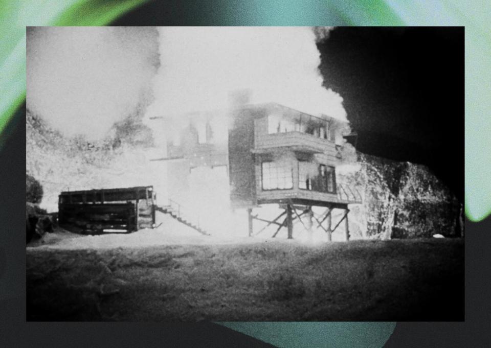 Nuclear blast destroys a Malibu beach house in the 1955 movie "Kiss Me Deadly."