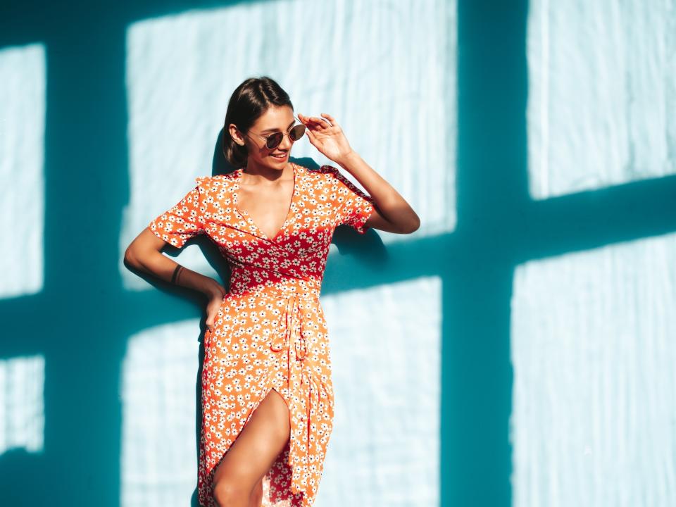 Woman-Posing-In-Sundress-Stock-Photo