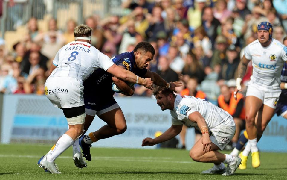 Alec Hepburn, tackling on the right, has the highest number of carries in the Premiership ahead of their Round 3 tie against Harlequins - David Rogers/Getty Images