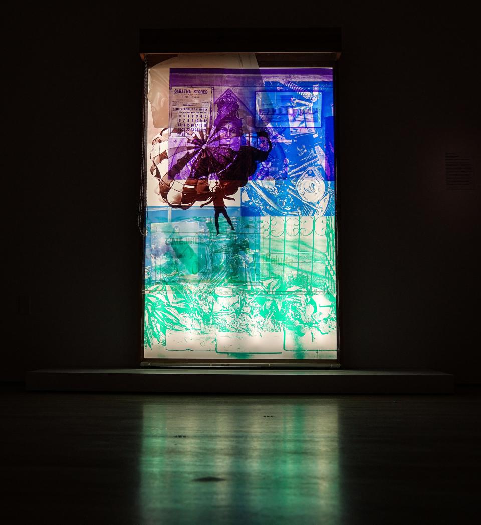 Sling-shots lit by Robert Rauschenberg is on display at the new contemporary art collection featuring some of the most popular pieces Thursday, July 20, 2023, at Newfields in Indianapolis.