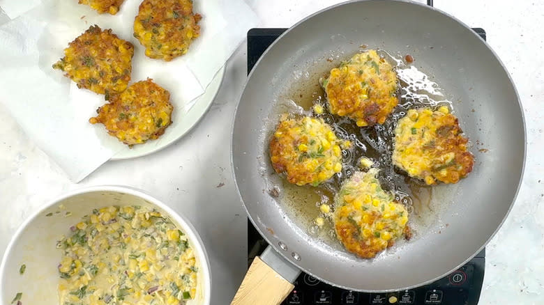 frying corn and jalapeño fritters