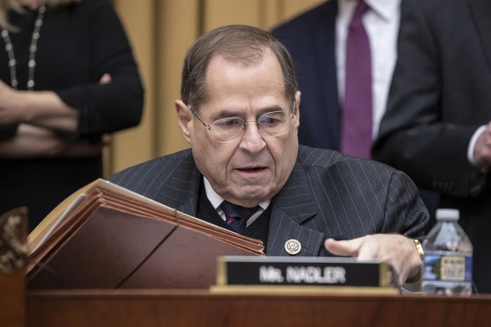 Rep. Jerrold Nadler, D-N.Y., the top Democrat on the House Judiciary Committee, arrives for the testimony of Google CEO Sundar Pichai about the internet giant's privacy security and data collection, on Capitol Hill in Washington, Tuesday, Dec. 11, 2018. Nadler is the incoming chairman of the Judiciary panel when the Domocrats take over the majority role in January. (AP Photo/J. Scott Applewhite)