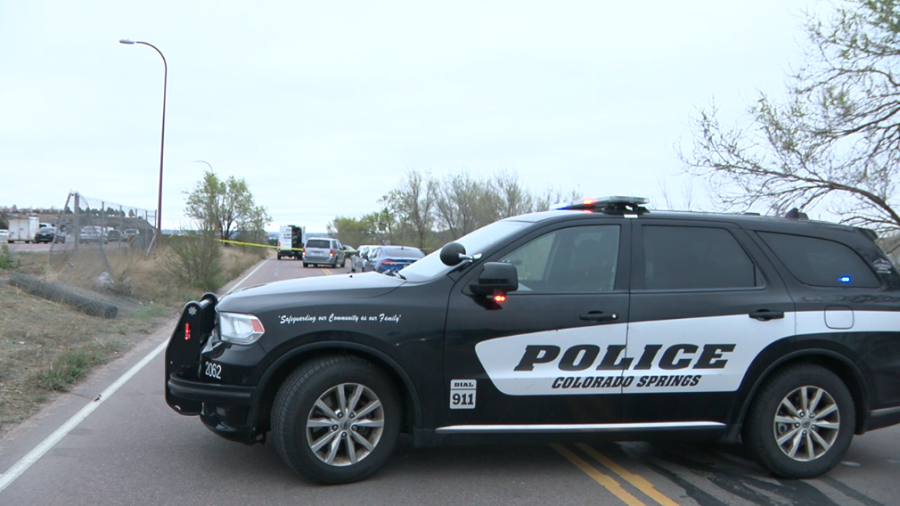 A Colorado Springs Police Department SUV blocks a road