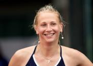 May 23, 2016; Paris,France; Myrtille Georges (FRA) celebrates match point during her during her match against Christina McHale (USA) on day two of the 2016 French Open at Roland Garros. Mandatory Credit: Susan Mullane-USA TODAY Sports