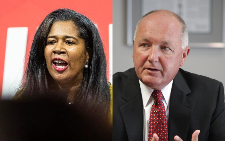 The Republican National Committee has endorsed Pete Hoekstra (right) as chair of the Michigan Republican Party, saying Kristina Karamo (left) was properly removed.