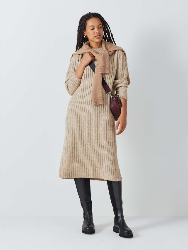 Beige Knitted Dresses, Midi, Jumper & Long Sleeve