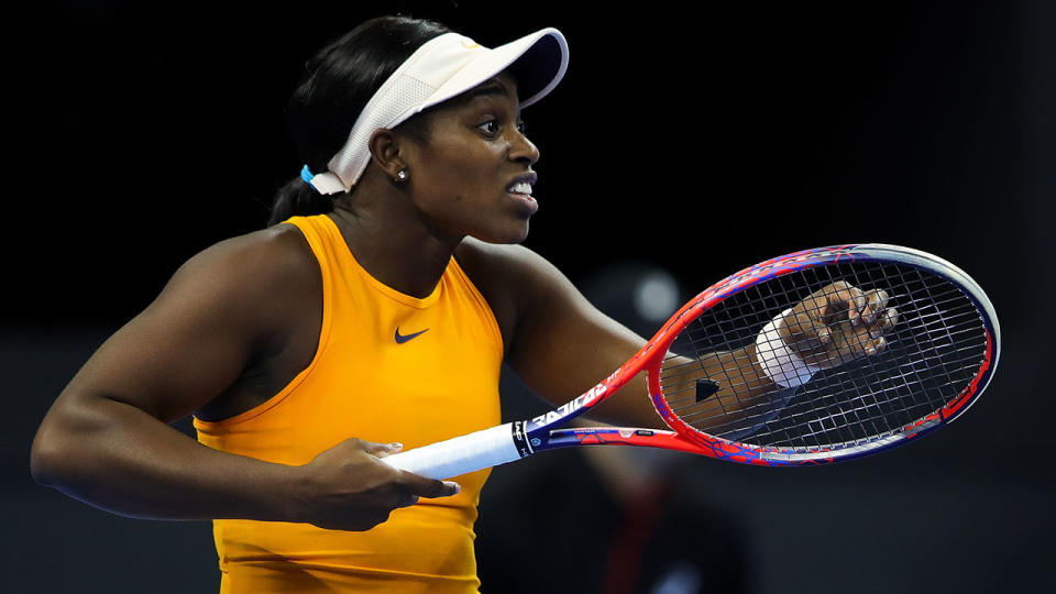 Sloane Stephens reacts against Anastasia Pavlyuchenkova. (Photo by Lintao Zhang/Getty Images)