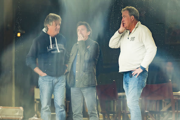 (left to right) James May, Richard Hammond and Jeremy Clarkson on the set of The Grand Tour in Whitby.