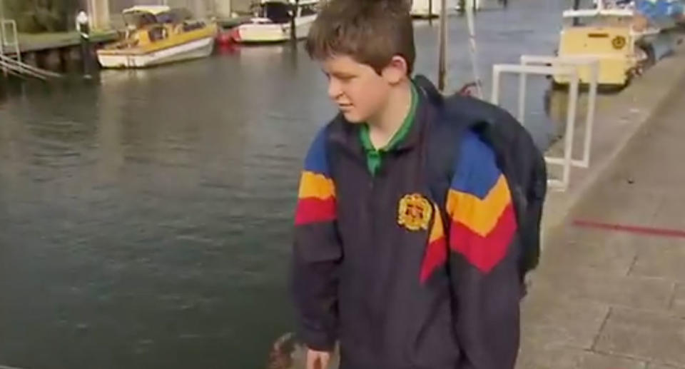 Michael McLean, 12, was riding to school last week in Melbourne’s southeast when he lost control of his bike and plunged into a three-metre deep section of the Mordialloc Creek. Source: 7 News