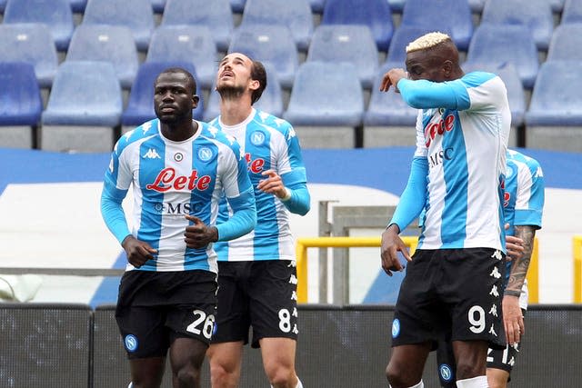 Fabian Ruiz, centre, opened the scoring for Napoli at Sampdoria