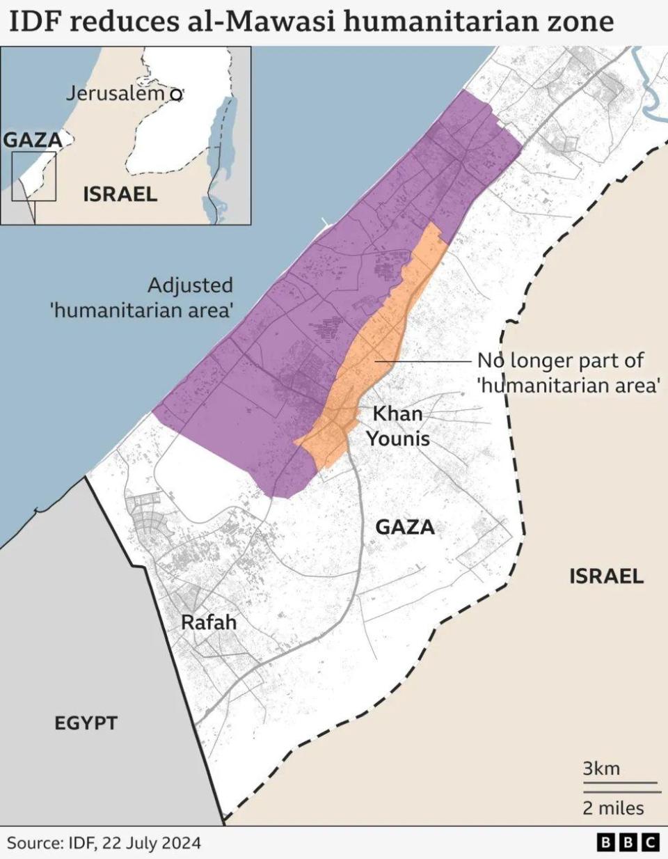 Map showing reduced size of humanitarian zone