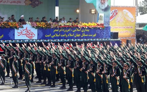 Iran's Revolutionary Guard Corps marching at an annual parade in Tehran - Credit: AFP