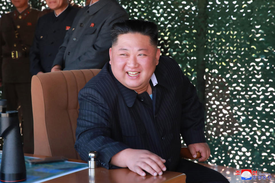 This Thursday, May 9, 2019, photo provided Friday, May 10, by the North Korean government shows North Korean leader Kim Jong Un, observing a military test in North Korea. North Korea fired two suspected short-range missiles toward the sea on Thursday, South Korean officials said, its second weapons launch in five days and a possible warning that nuclear disarmament talks with Washington could be in danger. Independent journalists were not given access to cover the event depicted in this image distributed by the North Korean government. The content of this image is as provided and cannot be independently verified. Korean language watermark on image as provided by source reads: "KCNA" which is the abbreviation for Korean Central News Agency. (Korean Central News Agency/Korea News Service via AP)