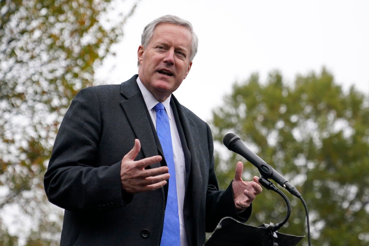 White House chief of staff Mark Meadows speaks with reporters outside the White House (Copyright 2020 The Associated Press. All rights reserved.)