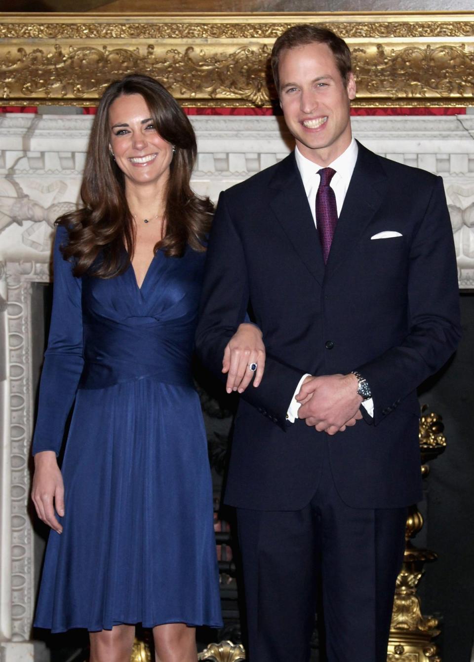 Prince William and Kate Middleton pose for photographs in the State Apartments of St James Palace on November 16, 2010 in London, England. After much speculation, Clarence House today announced the engagement of Prince William to Kate Middleton (Getty Images)