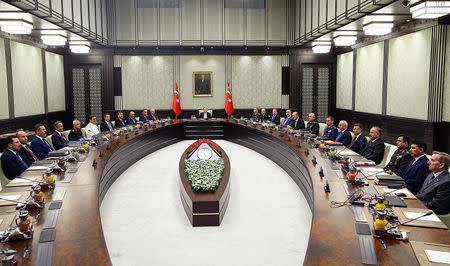 Turkish President Tayyip Erdogan chairs a National Security Council meeting in Ankara, Turkey, September 22, 2017. Kayhan Ozer/Presidential Palace/Handout via REUTERS ATTENTION EDITORS - THIS IMAGE HAS BEEN SUPPLIED BY A THIRD PARTY. NO RESALES. NO ARCHIVES