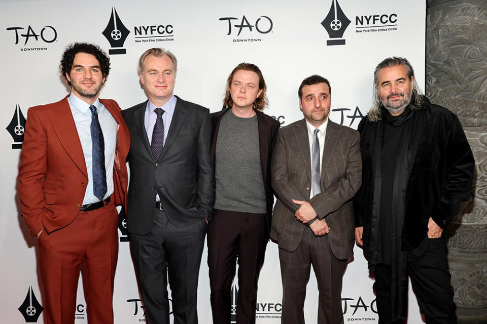 Benny Safdie, Christopher Nolan, Dane DeHaan, David Krumholtz and Hoyte van Hoytema attend the 2024 New York Film Critics Circle Awards at TAO Downtown on January 03, 2024 in New York City.