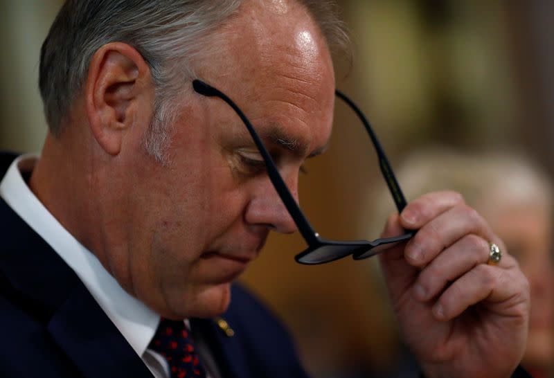 FILE PHOTO: U.S. Secretary of the Interior Ryan Zinke testifies in front of the Senate Committee on Energy and Natural Resources on Capitol Hill in Washington