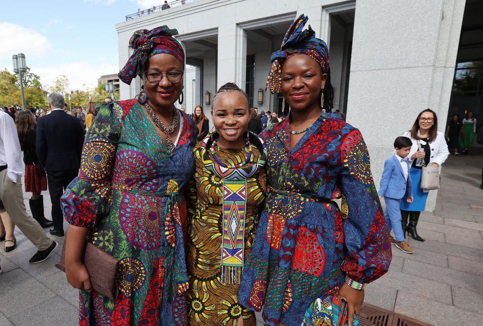 Munashe Tanjani, Pearl Maduna and Brenda Tanjani attend the 193rd Semiannual General Conference of The Church of Jesus Christ of Latter-day Saints at the Conference Center in Salt Lake City on Sunday, Oct. 1, 2023. | Jeffrey D. Allred, Deseret News